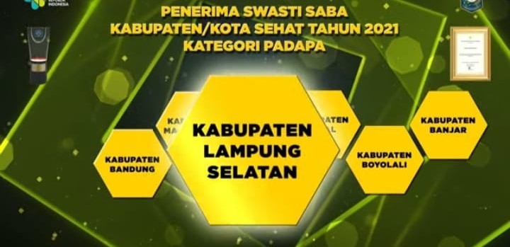 Kabupaten Lampung Selatan Terima Penghargaan Swasti Saba Kabupaten/Kota Sehat 2021